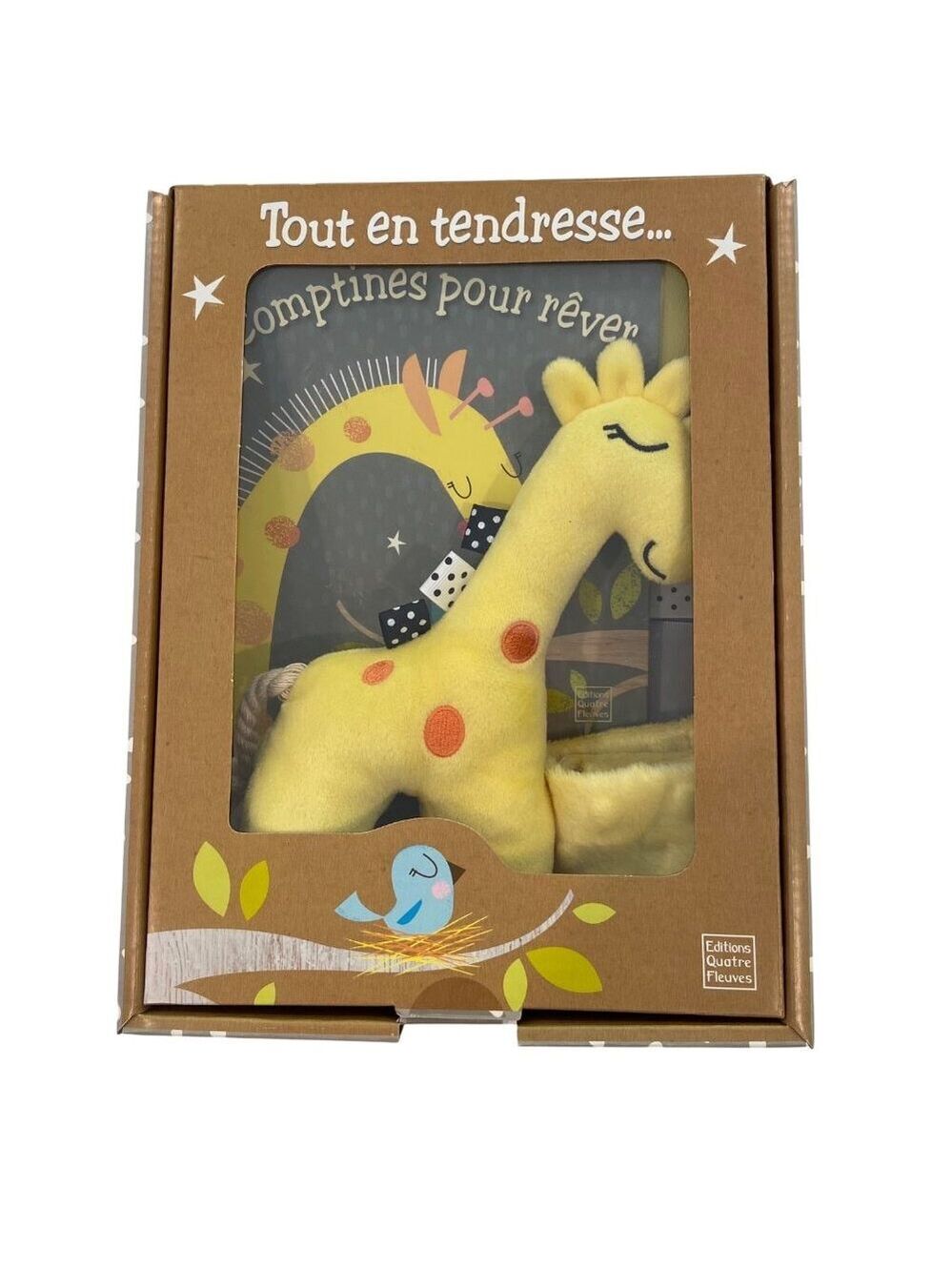 French Baby Storybook Gift Set With Plush Giraffe Rattle & Blanket By Editions Q
